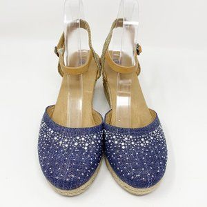 White Mountain  Blue Silver Studded Woven Heel 8